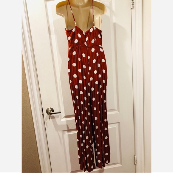 Rust color polka dot jumpsuit - Picture 3 of 4